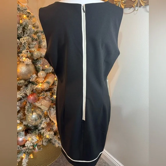 Vince Camuto Black Shift Dress White Trim Sleeveless Size‎ 14 NWT - Picture 4 of 7